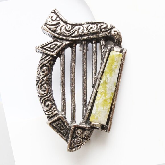 Sol D'Or Harp Brooch Pin with Stone Music Lover Retro Vintage - Picture 2 of 5